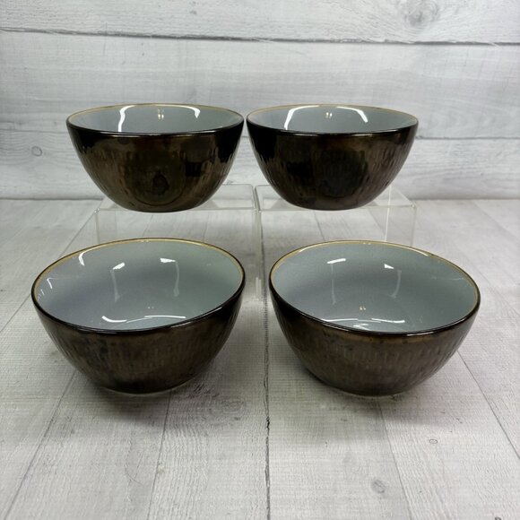 Food Network ANGELICA Blue Bronze Metallic Stoneware 6" Soup Cereal Bowls Set 4 - Picture 5 of 16